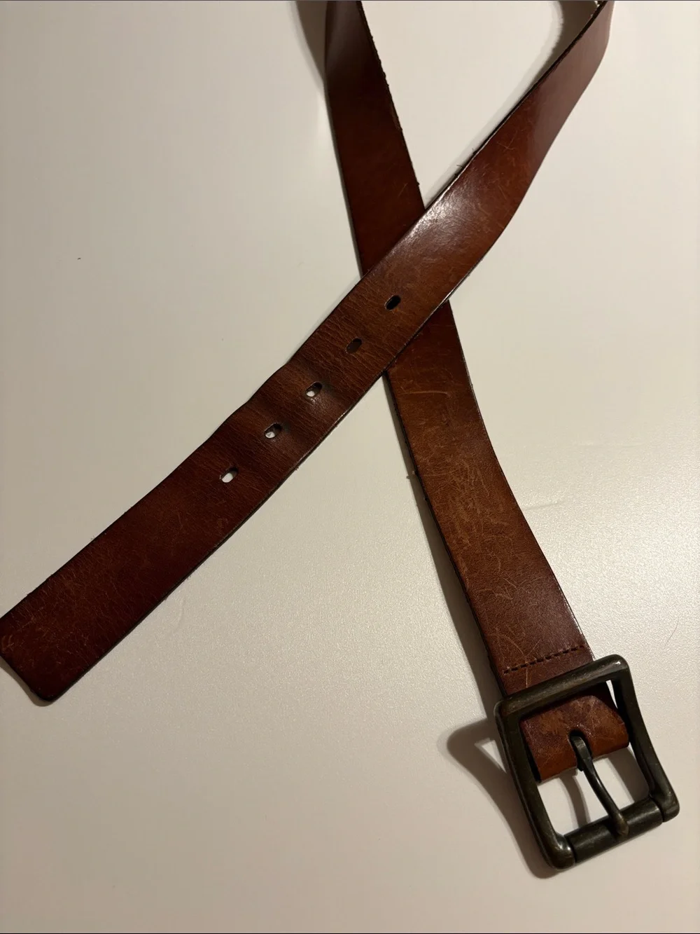 Fossil cowhide Classic Brown Leather Men's Belt with Brushed Metal Buckle Sz 38